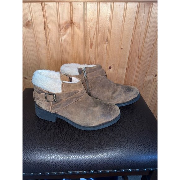 UGG Benson II Brown Leather Side Zip Wool Lined Ankle Boots Women’s Size 8 - Picture 4 of 14